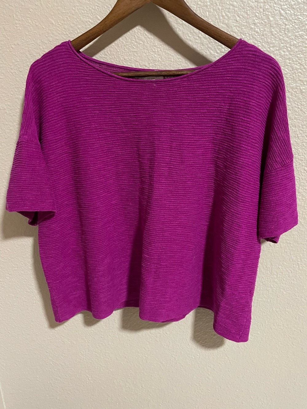 Eileen Fisher Short-Sleeve Ribbed Top in Magenta